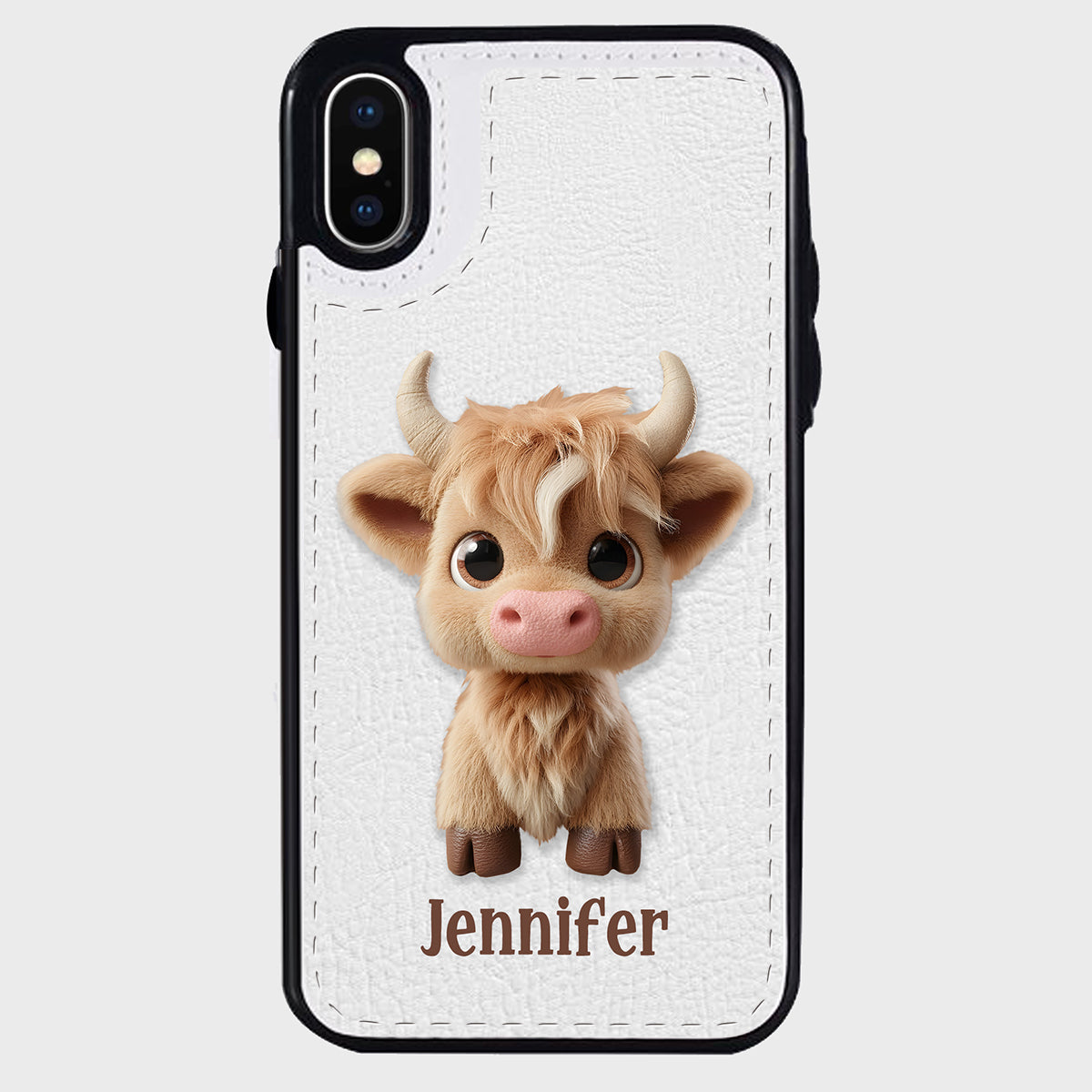 Niedliche Hochlandkuh – Personalisierte, faltbare Handyhülle mit Hochlandkuhmotiv