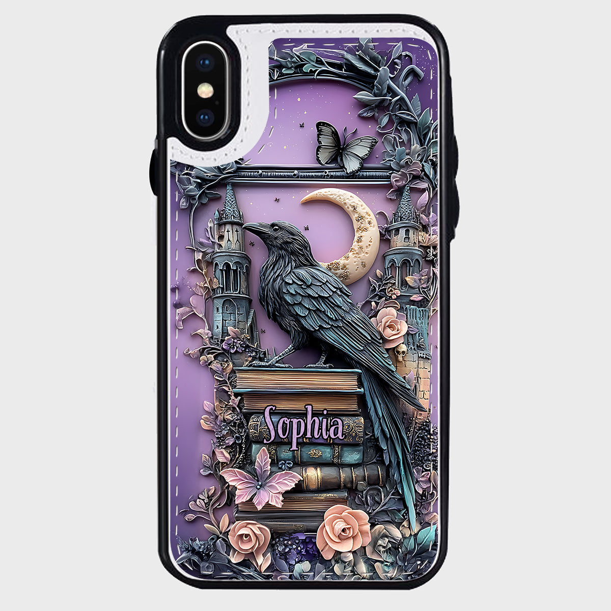 Dark Academia Buchleser – Personalisierte, faltbare Handyhülle im Buchformat