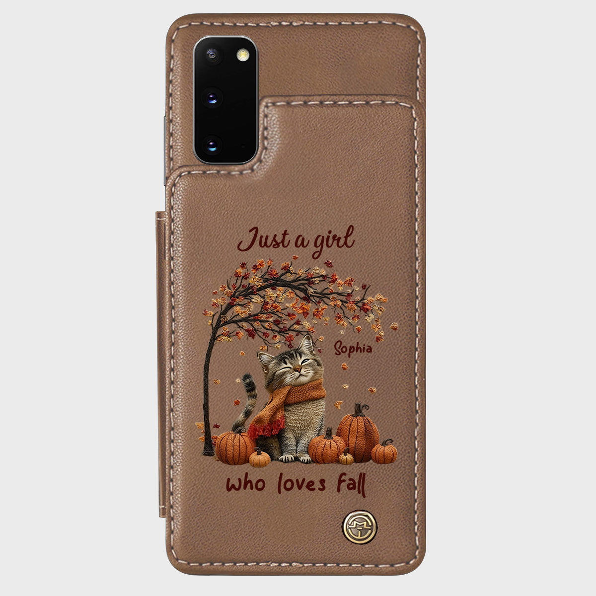 Einfach ein Mädchen, das den Herbst liebt – Personalisierte Handyhülle mit Katzenmotiv