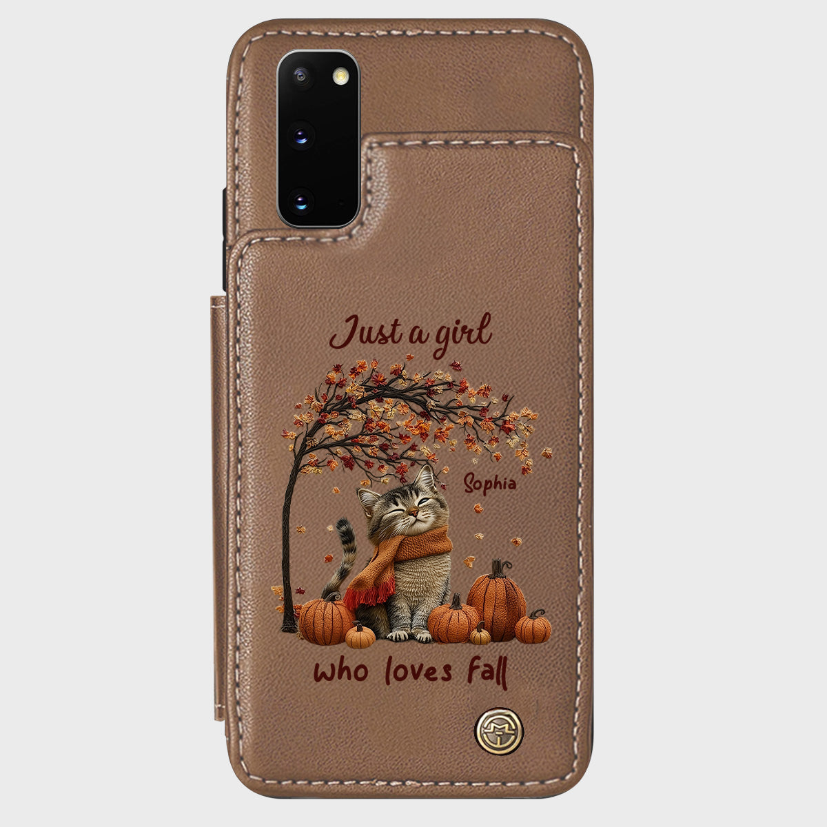 Einfach ein Mädchen, das den Herbst liebt – Personalisierte Handyhülle mit Katzenmotiv