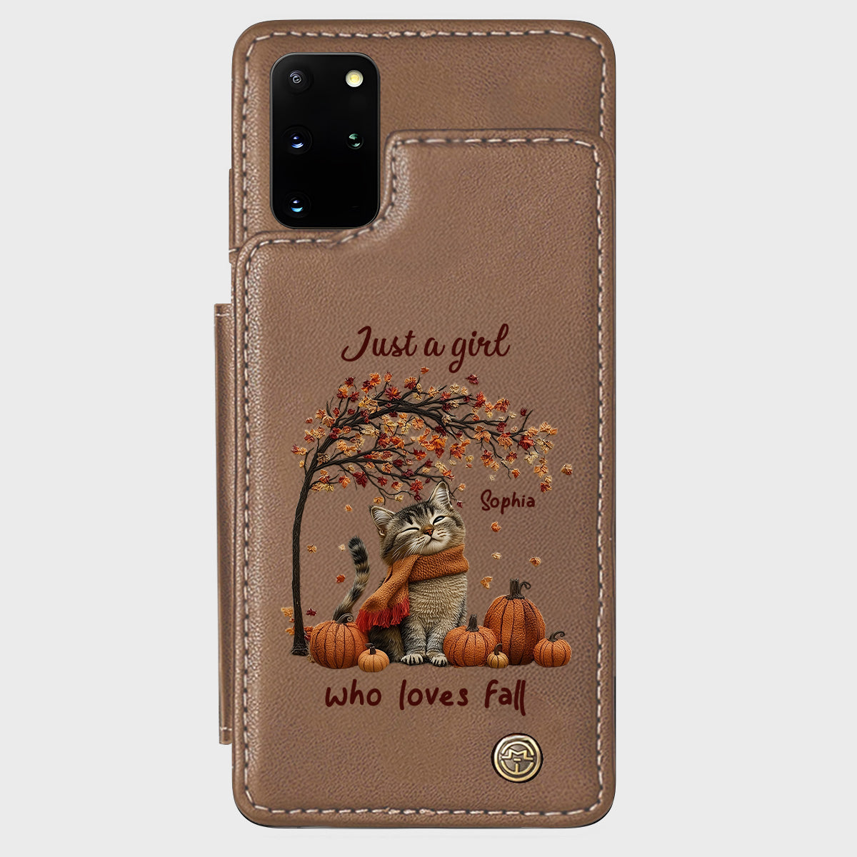 Einfach ein Mädchen, das den Herbst liebt – Personalisierte Handyhülle mit Katzenmotiv