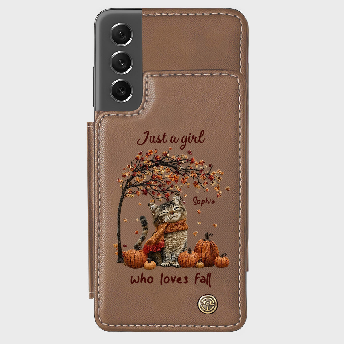 Einfach ein Mädchen, das den Herbst liebt – Personalisierte Handyhülle mit Katzenmotiv