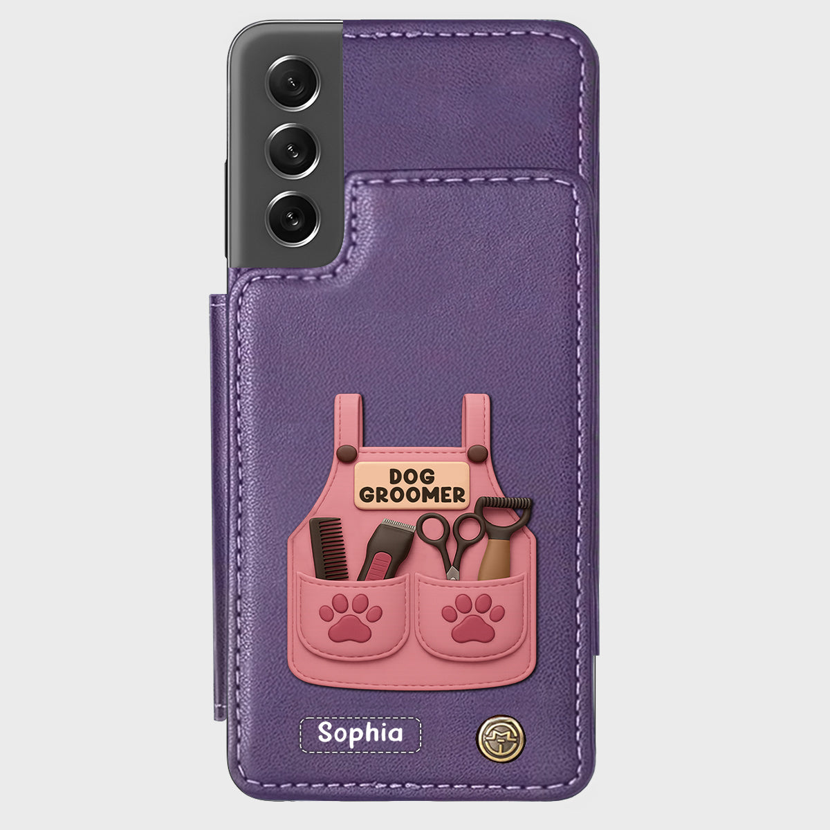 Dog Groomer Gift With Grooming Tools And Paw Prints - Personalized Dog Groomer Wallet Phone Case