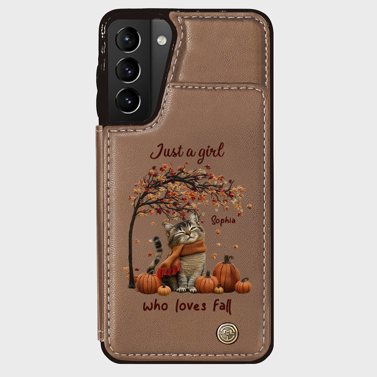 Einfach ein Mädchen, das den Herbst liebt – Personalisierte Handyhülle mit Katzenmotiv