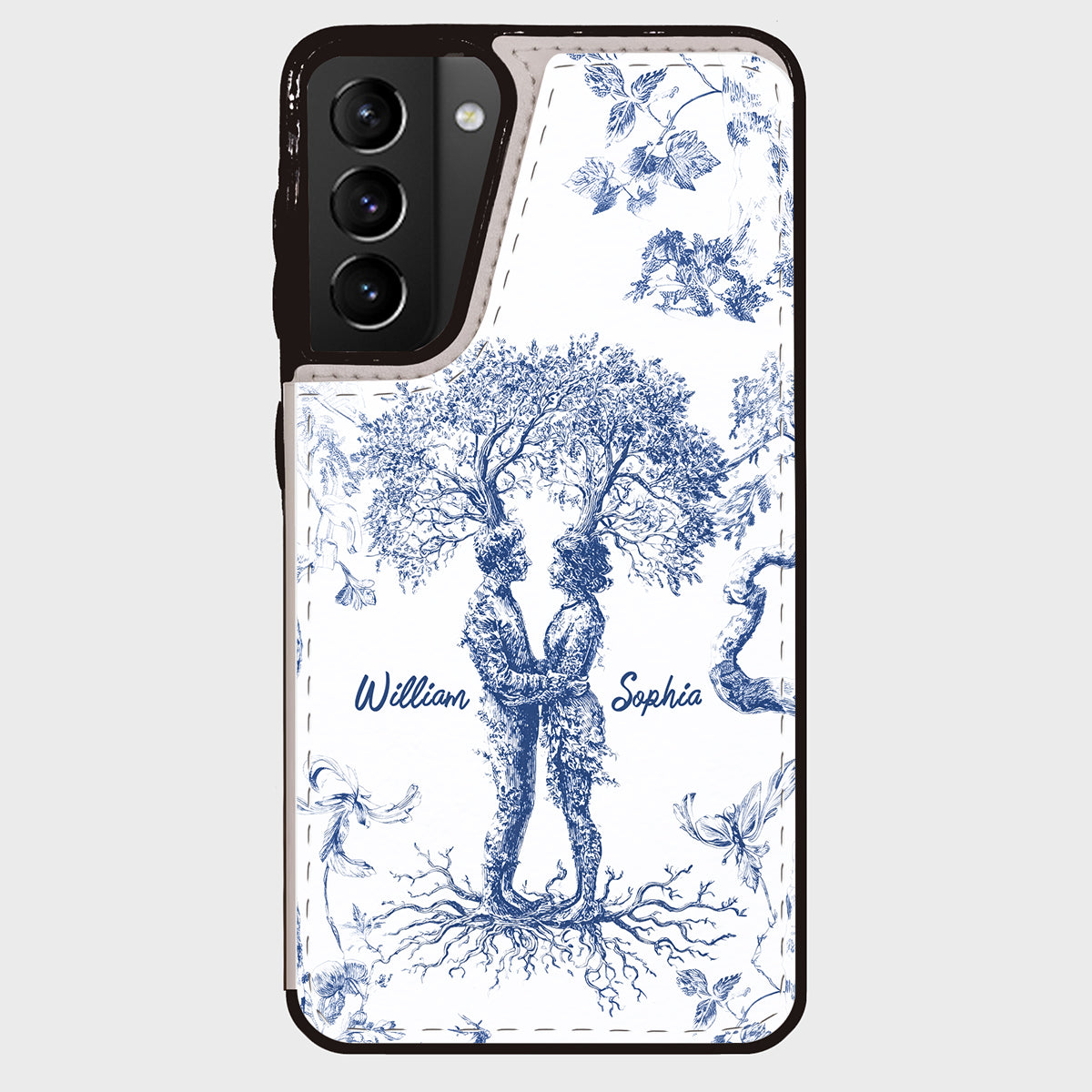Jahrestagsgeschenk im Toile-de-Jouy-Stil: „Du & Ich, wir schaffen das“ – Personalisierte, faltbare Handyhülle für Paare