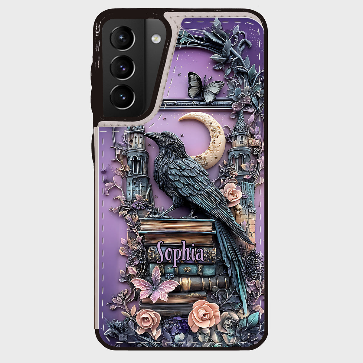 Dark Academia Buchleser – Personalisierte, faltbare Handyhülle im Buchformat