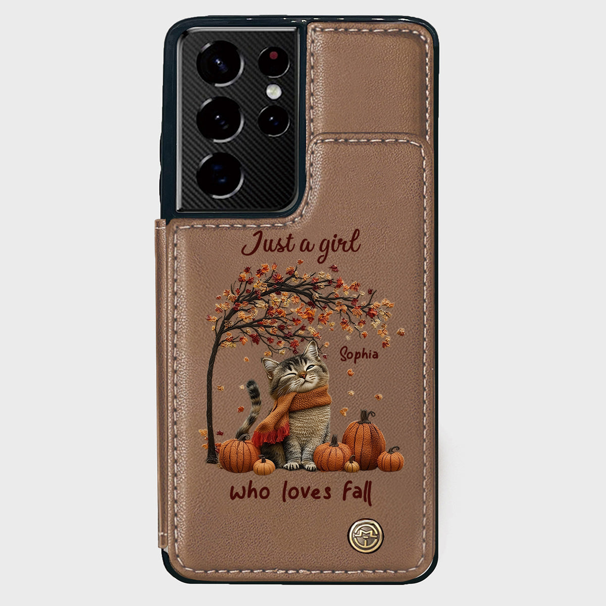 Einfach ein Mädchen, das den Herbst liebt – Personalisierte Handyhülle mit Katzenmotiv