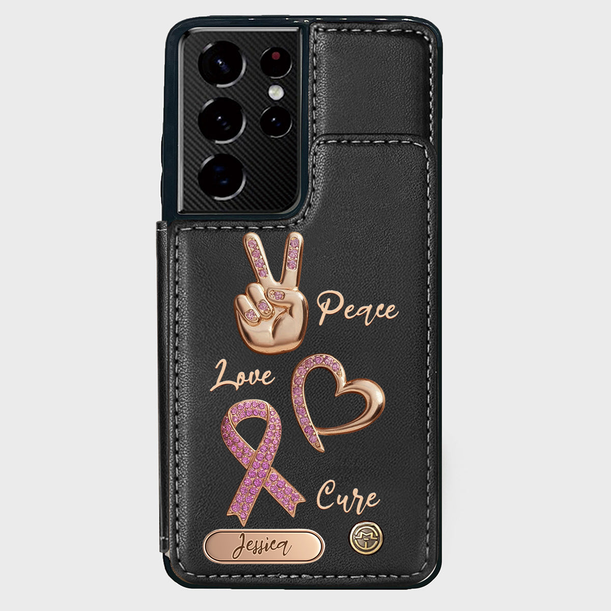 Peace Love Cure - Personalized Breast Cancer Awareness Wallet Phone Case