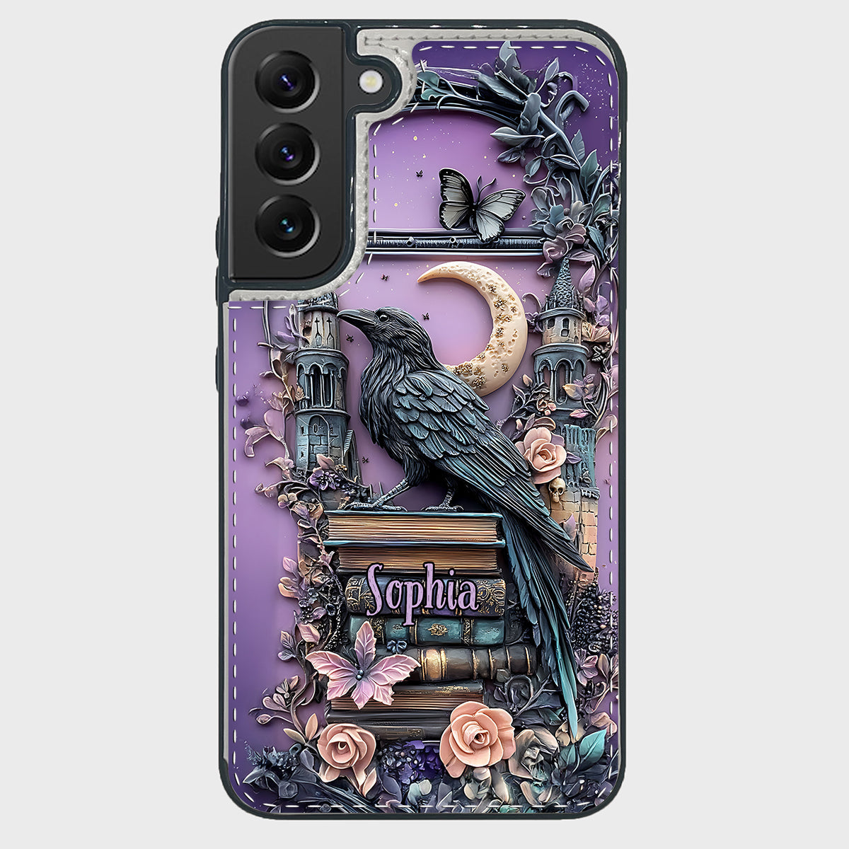 Dark Academia Buchleser – Personalisierte, faltbare Handyhülle im Buchformat