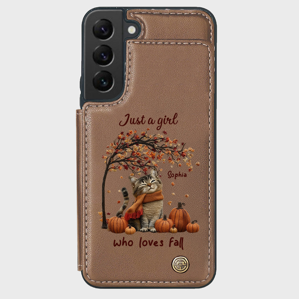 Einfach ein Mädchen, das den Herbst liebt – Personalisierte Handyhülle mit Katzenmotiv