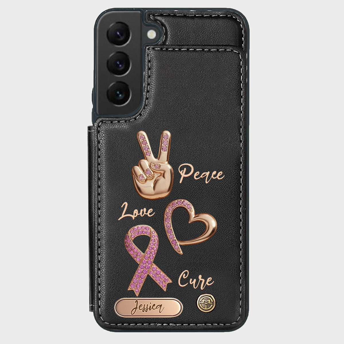 Peace Love Cure - Personalized Breast Cancer Awareness Wallet Phone Case