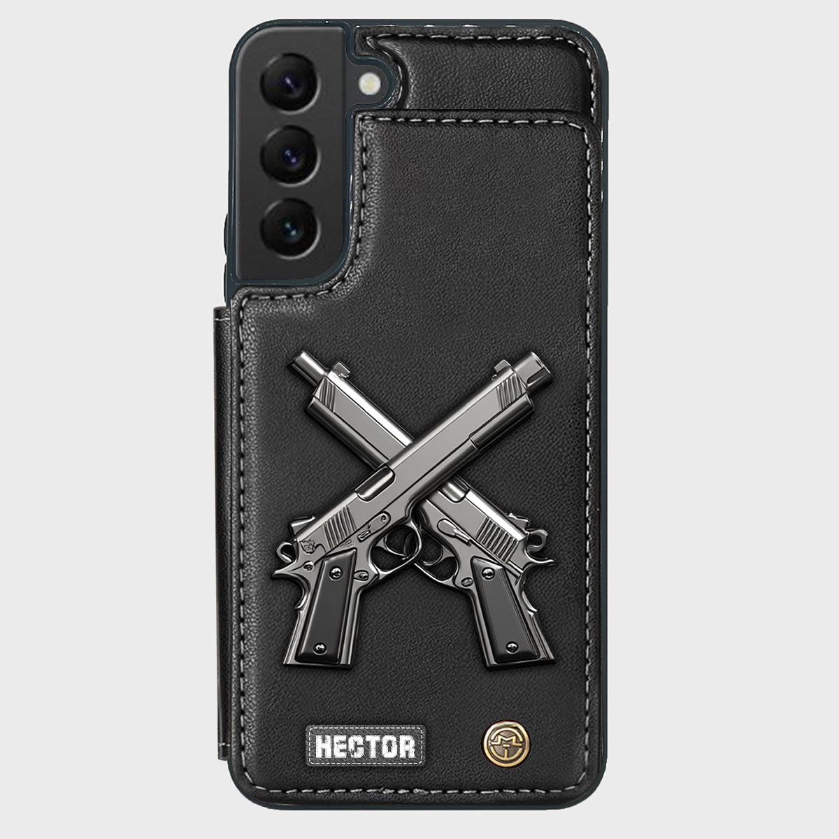 Gekreuzte Pistolen – Personalisierte Handyhülle mit taktischer Ausrüstung