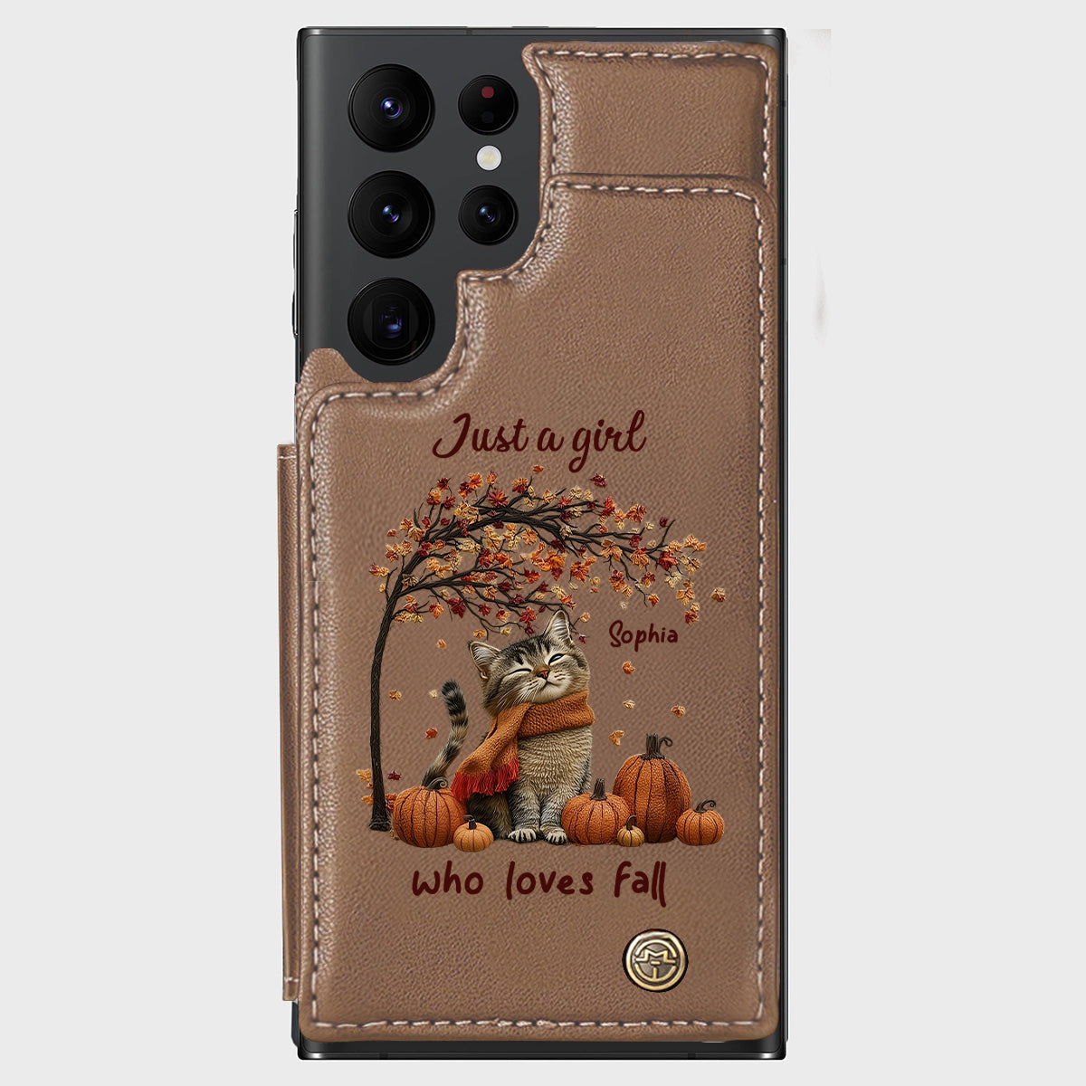 Einfach ein Mädchen, das den Herbst liebt – Personalisierte Handyhülle mit Katzenmotiv