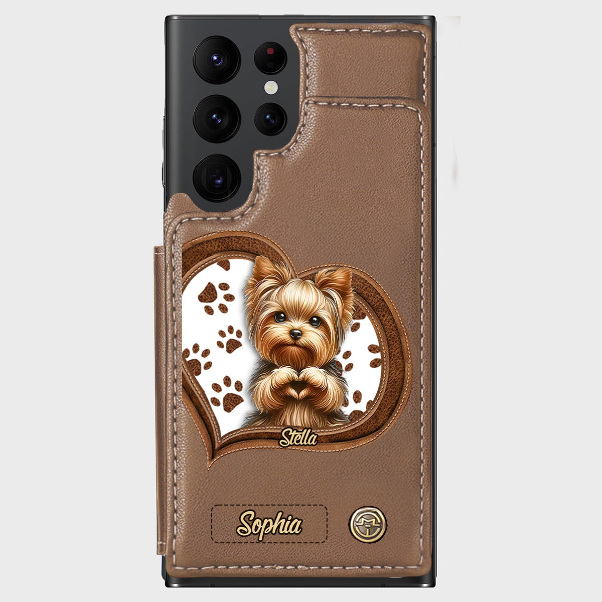 Welpe/Kätzchen formt Herzhände – Personalisierte Hunde-Geldbörsen-Handyhülle