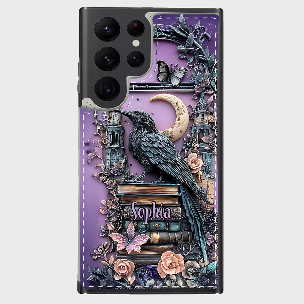 Dark Academia Buchleser – Personalisierte, faltbare Handyhülle im Buchformat