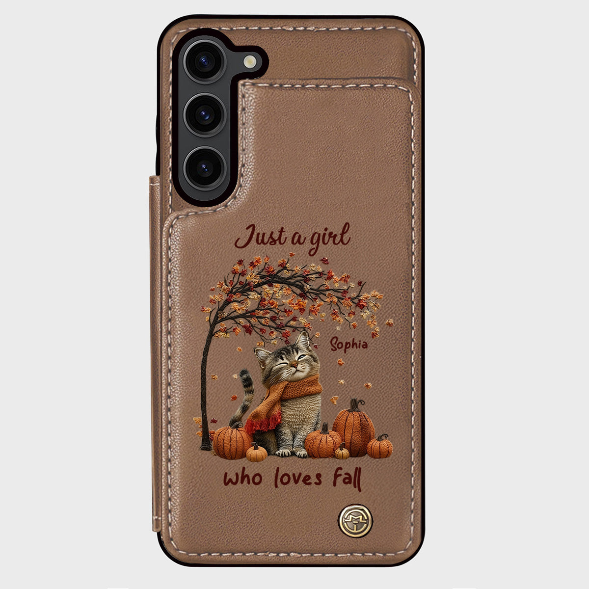 Einfach ein Mädchen, das den Herbst liebt – Personalisierte Handyhülle mit Katzenmotiv