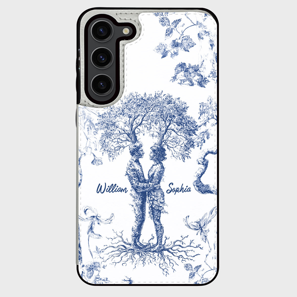 Jahrestagsgeschenk im Toile-de-Jouy-Stil: „Du & Ich, wir schaffen das“ – Personalisierte, faltbare Handyhülle für Paare