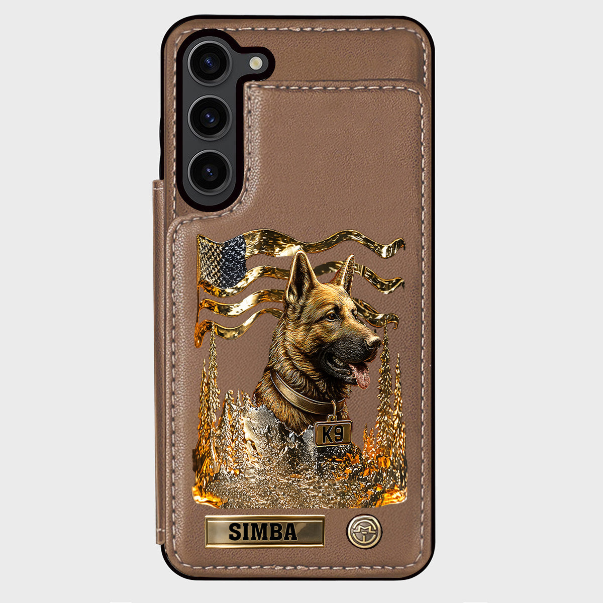 Ich liebe meinen Hund – Personalisierte Handyhülle mit Geldbörsenmotiv eines Deutschen Schäferhundes