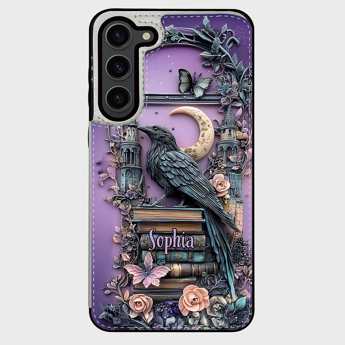 Dark Academia Buchleser – Personalisierte, faltbare Handyhülle im Buchformat