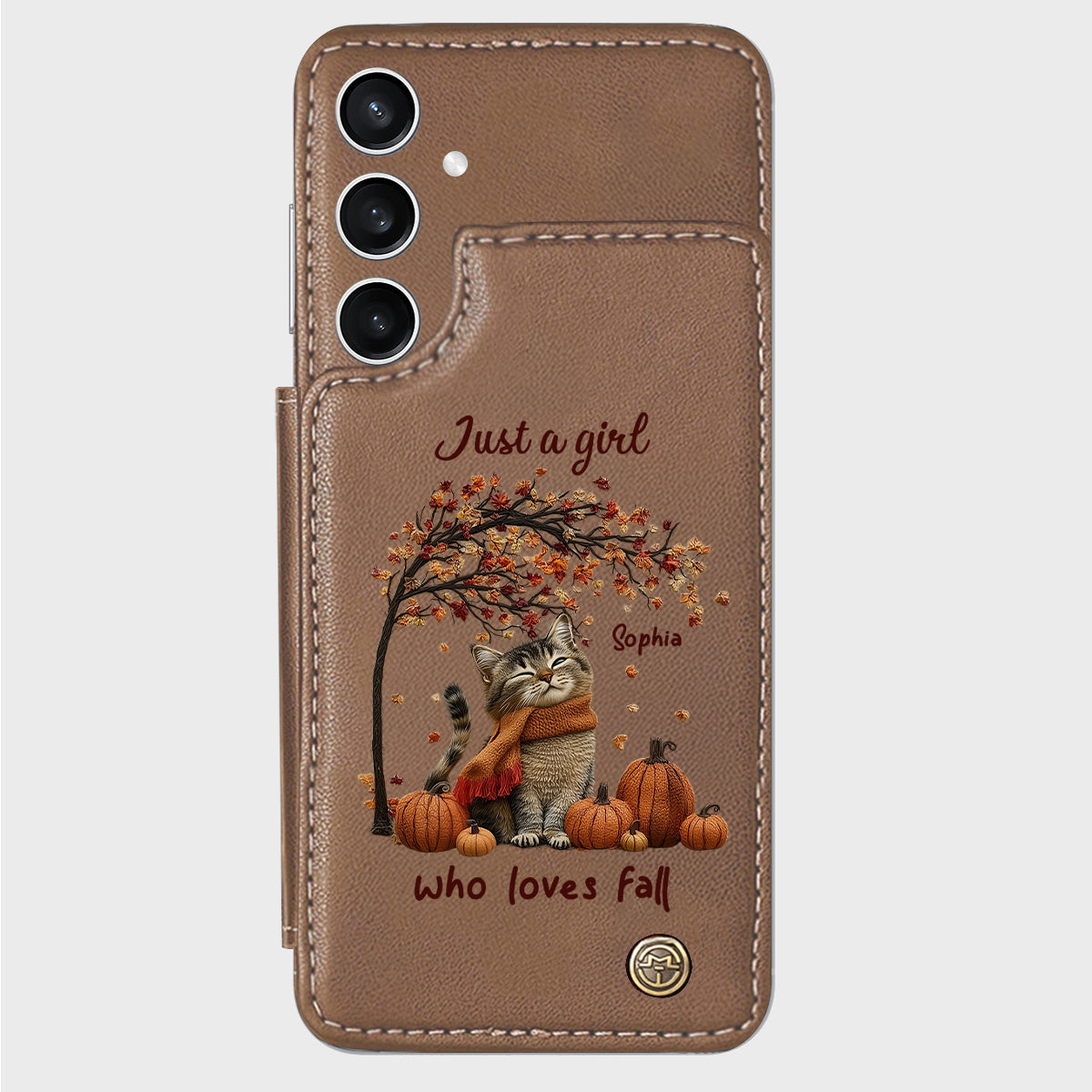 Einfach ein Mädchen, das den Herbst liebt – Personalisierte Handyhülle mit Katzenmotiv