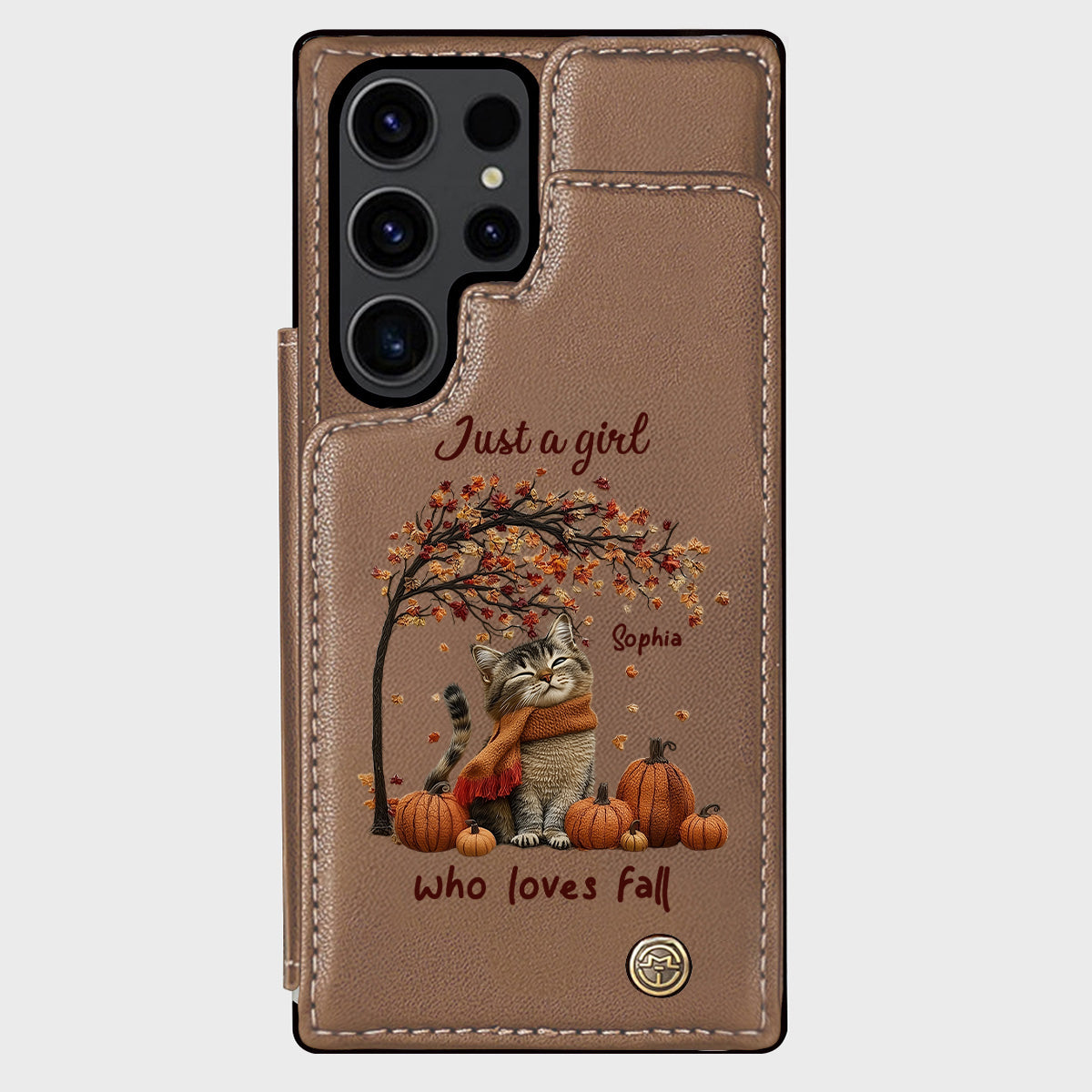Einfach ein Mädchen, das den Herbst liebt – Personalisierte Handyhülle mit Katzenmotiv