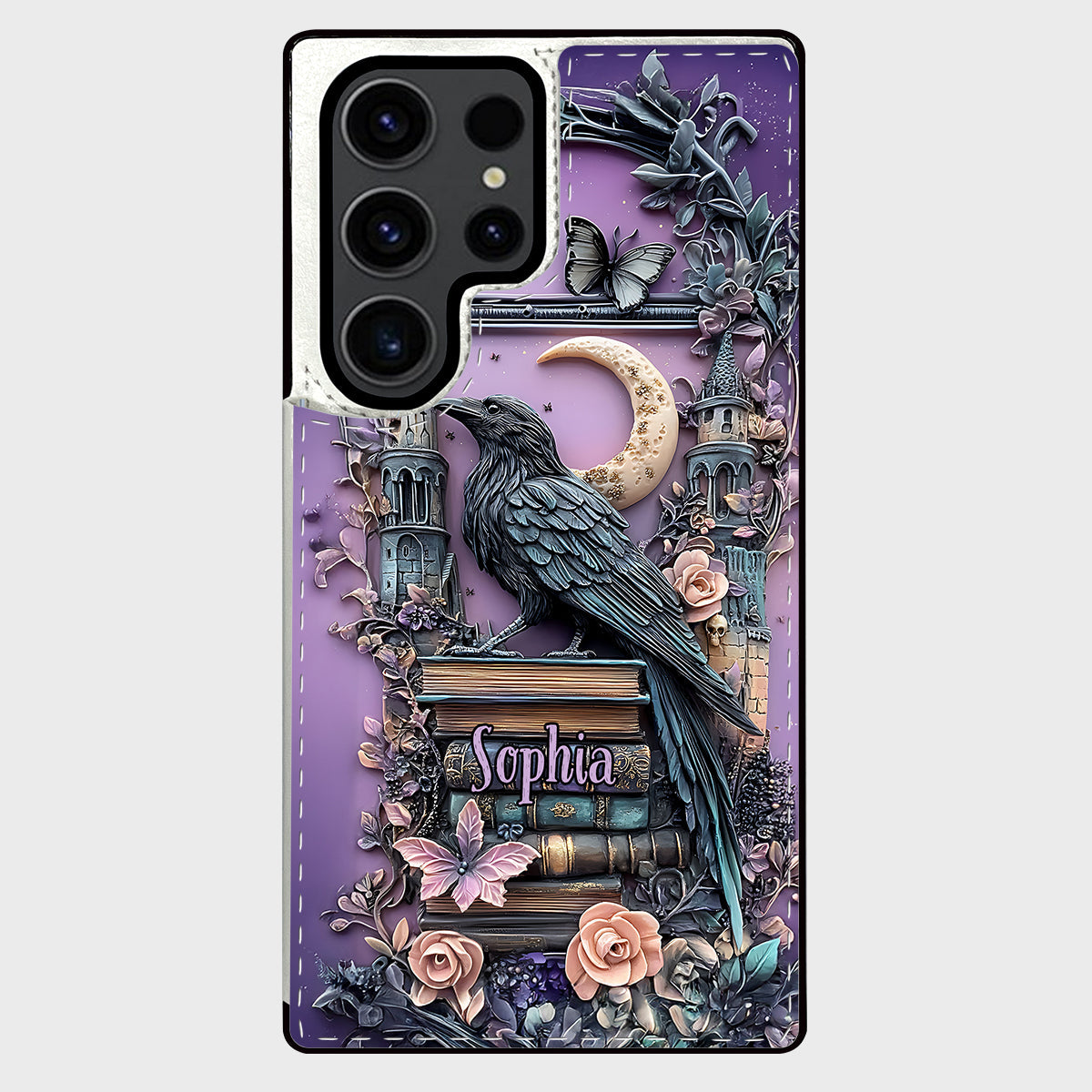 Dark Academia Buchleser – Personalisierte, faltbare Handyhülle im Buchformat