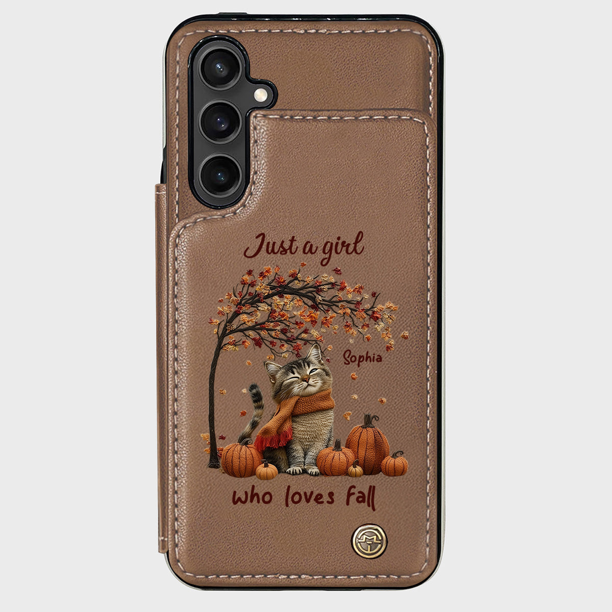 Einfach ein Mädchen, das den Herbst liebt – Personalisierte Handyhülle mit Katzenmotiv