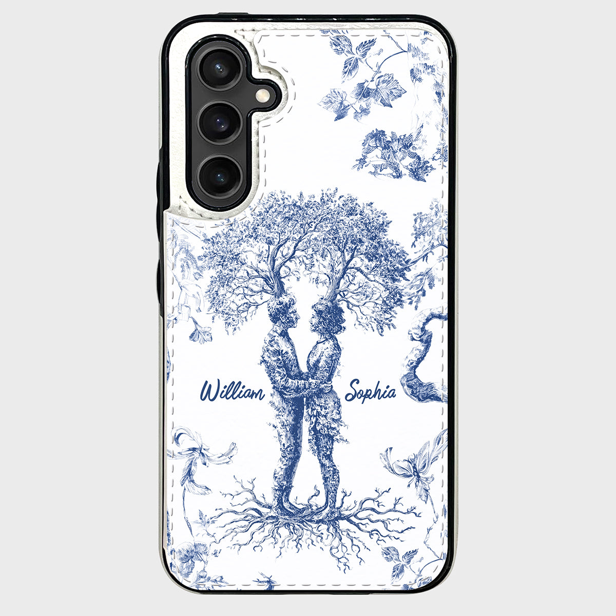 Jahrestagsgeschenk im Toile-de-Jouy-Stil: „Du & Ich, wir schaffen das“ – Personalisierte, faltbare Handyhülle für Paare