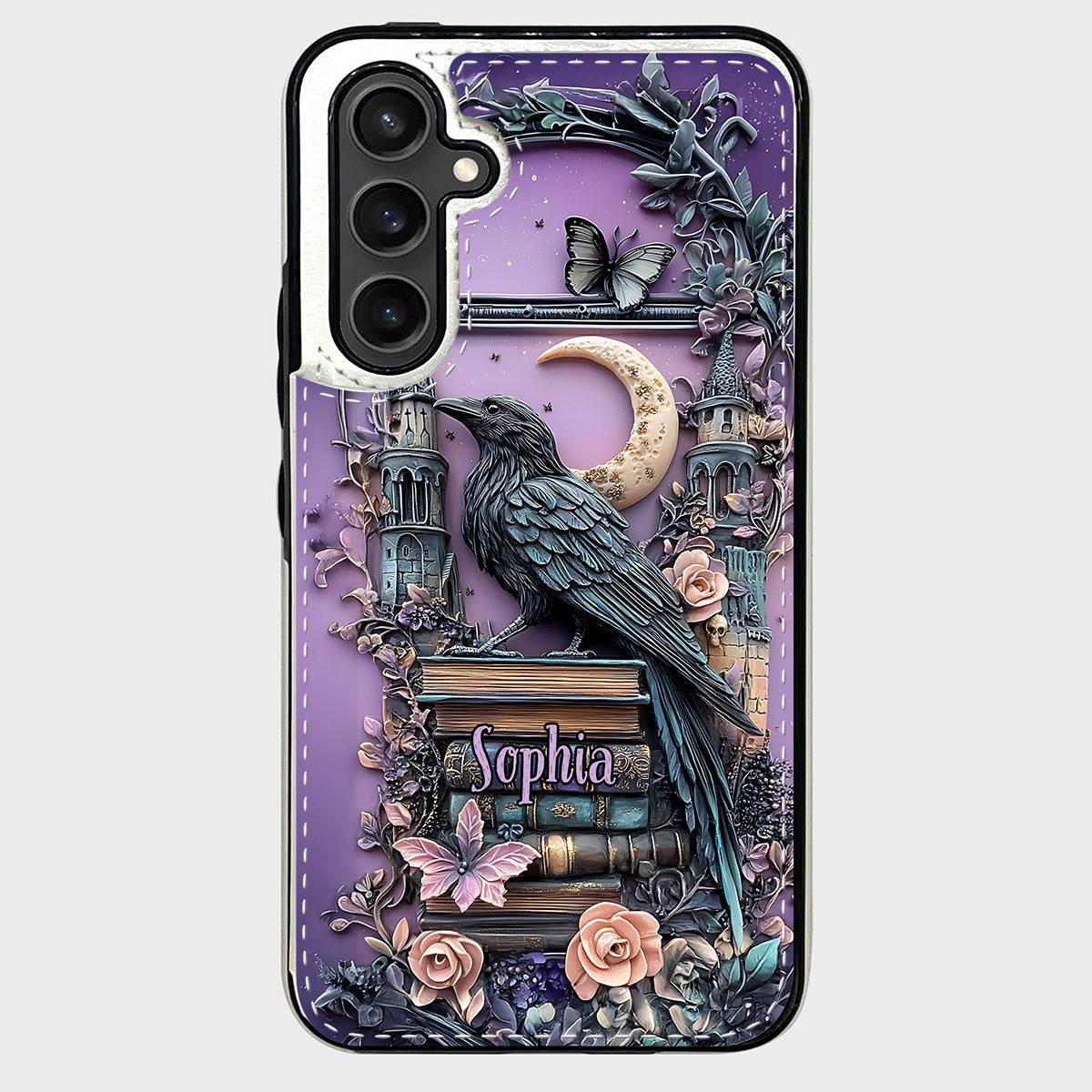 Dark Academia Buchleser – Personalisierte, faltbare Handyhülle im Buchformat