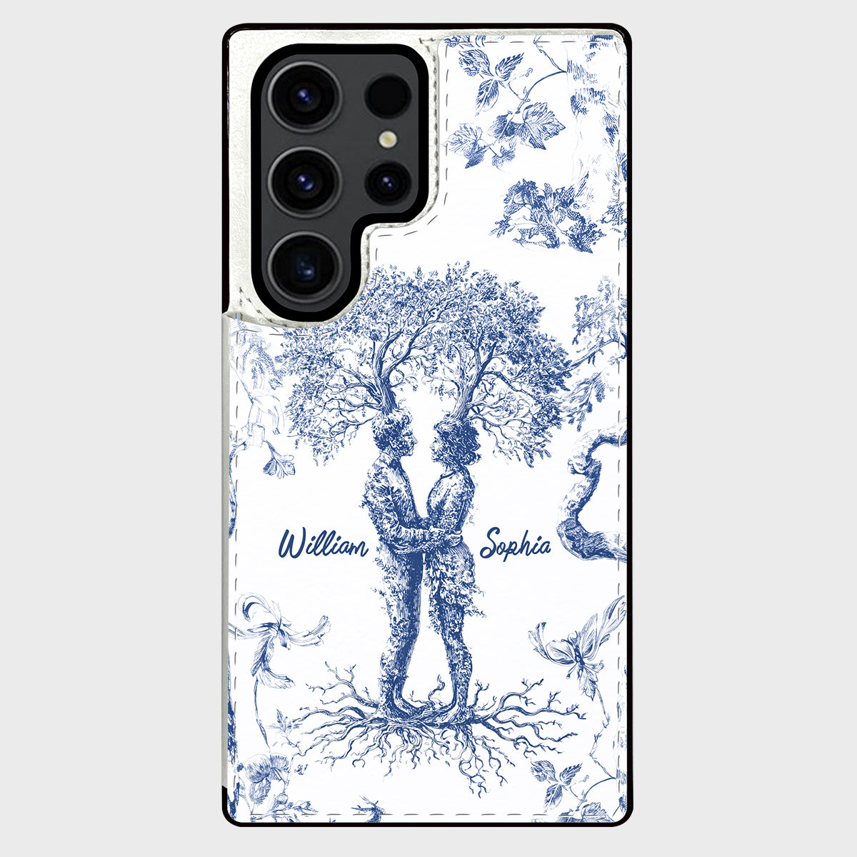Jahrestagsgeschenk im Toile-de-Jouy-Stil: „Du & Ich, wir schaffen das“ – Personalisierte, faltbare Handyhülle für Paare