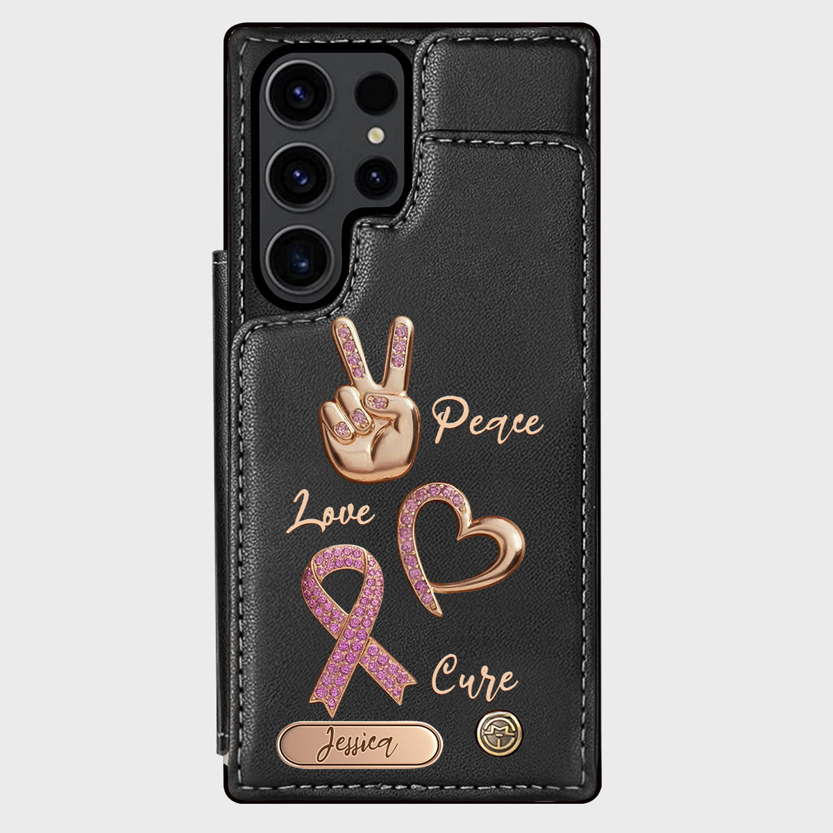 Peace Love Cure - Personalized Breast Cancer Awareness Wallet Phone Case