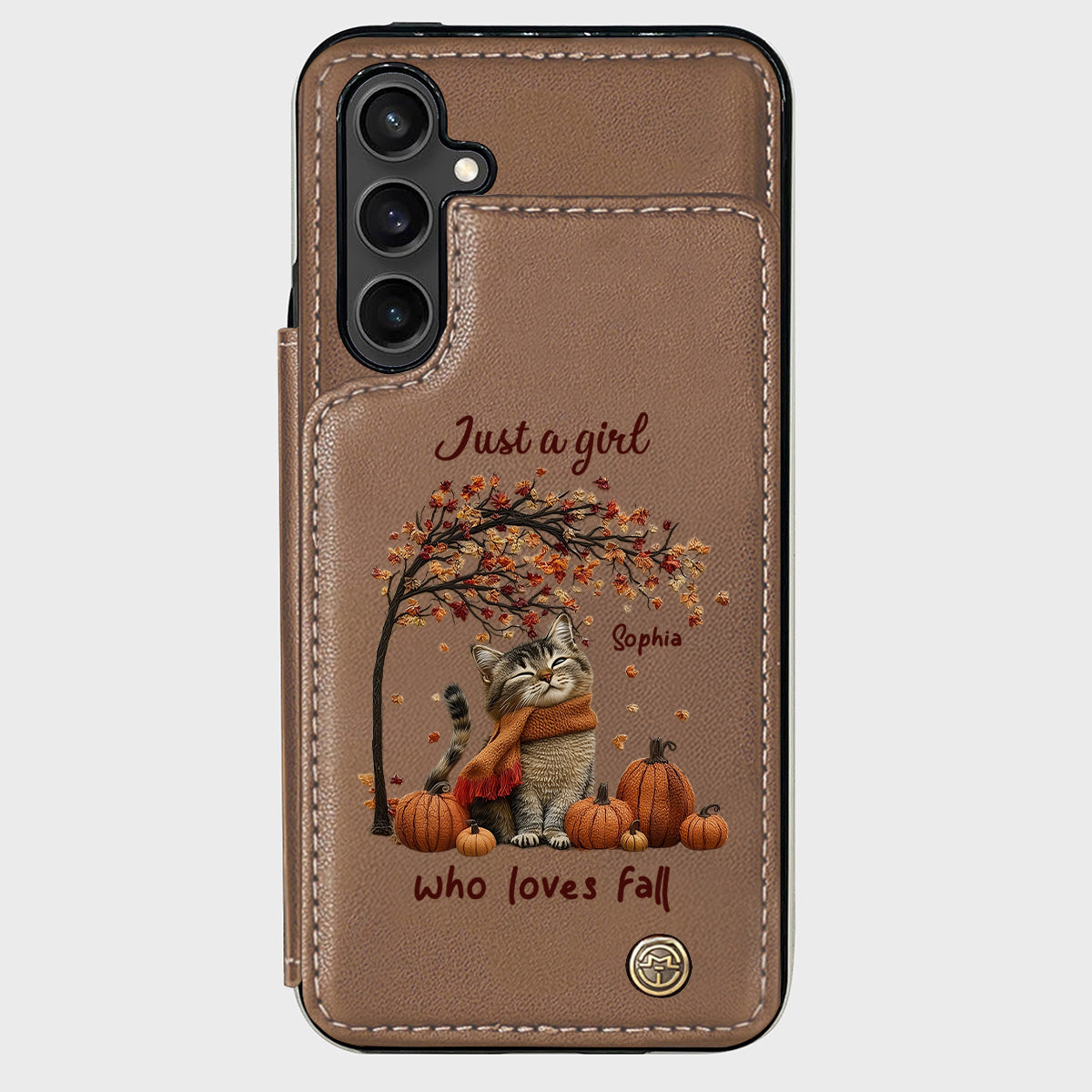 Einfach ein Mädchen, das den Herbst liebt – Personalisierte Handyhülle mit Katzenmotiv
