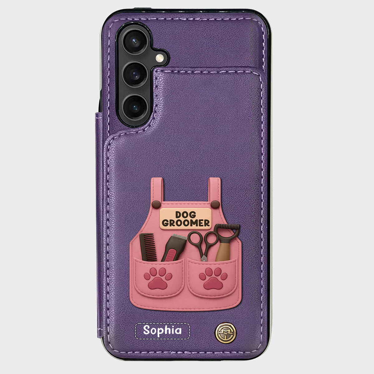 Dog Groomer Gift With Grooming Tools And Paw Prints - Personalized Dog Groomer Wallet Phone Case