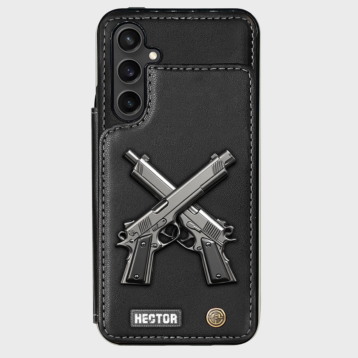 Gekreuzte Pistolen – Personalisierte Handyhülle mit taktischer Ausrüstung