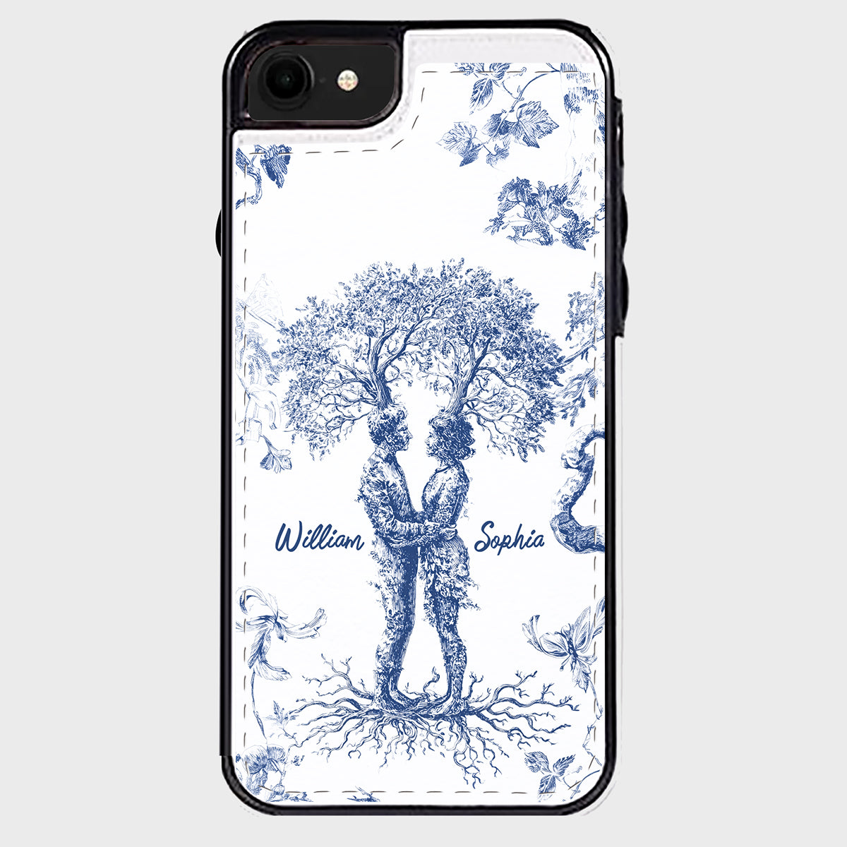 Jahrestagsgeschenk im Toile-de-Jouy-Stil: „Du & Ich, wir schaffen das“ – Personalisierte, faltbare Handyhülle für Paare