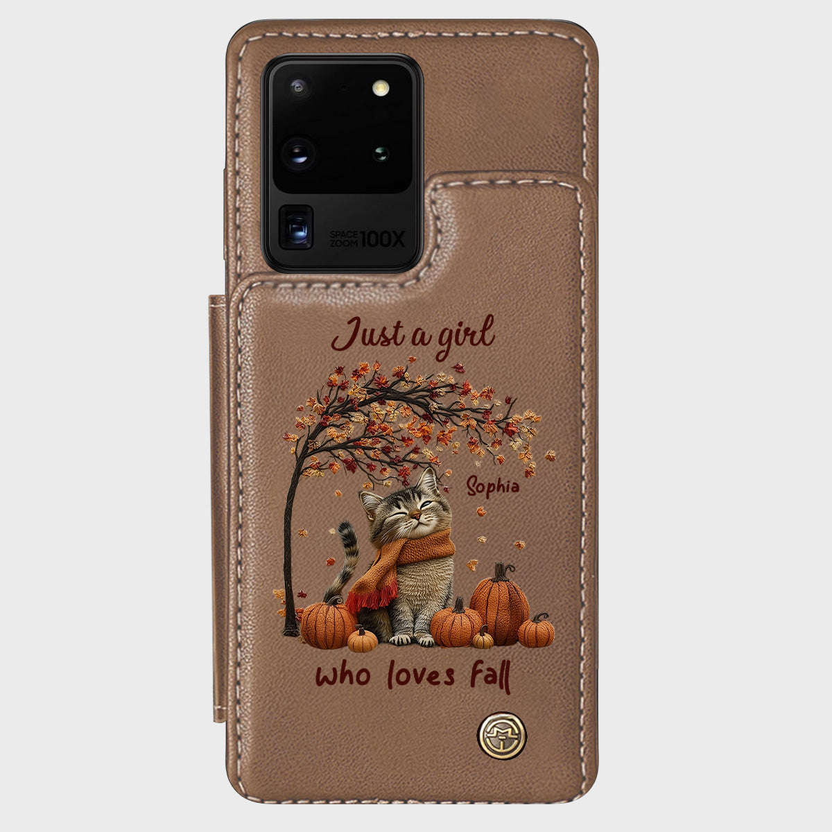 Einfach ein Mädchen, das den Herbst liebt – Personalisierte Handyhülle mit Katzenmotiv