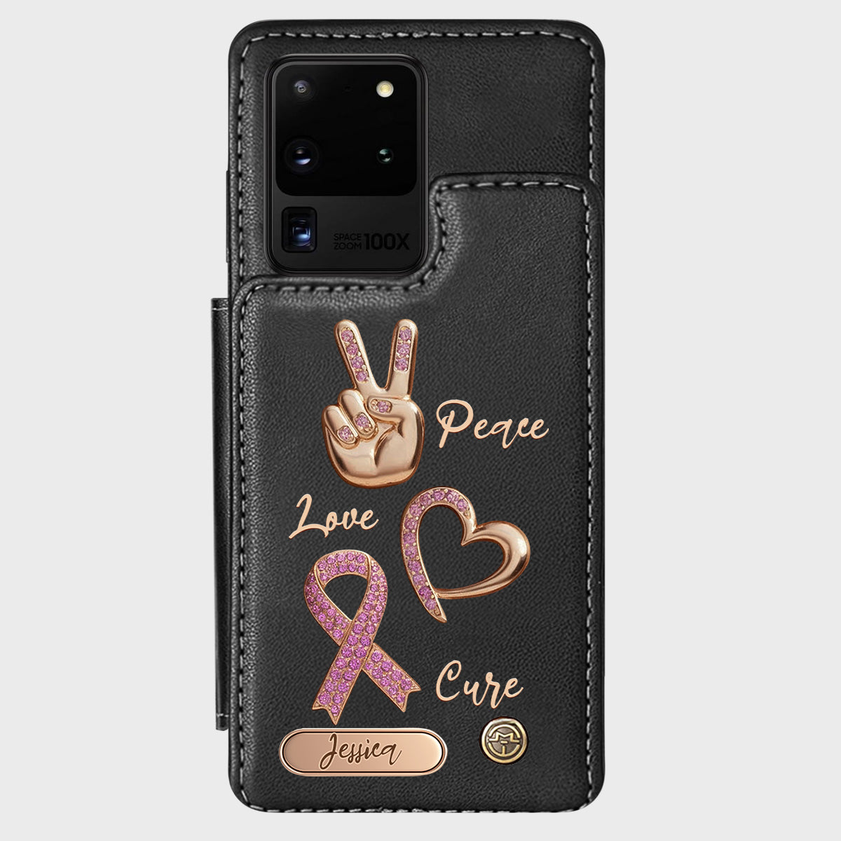 Peace Love Cure - Personalized Breast Cancer Awareness Wallet Phone Case