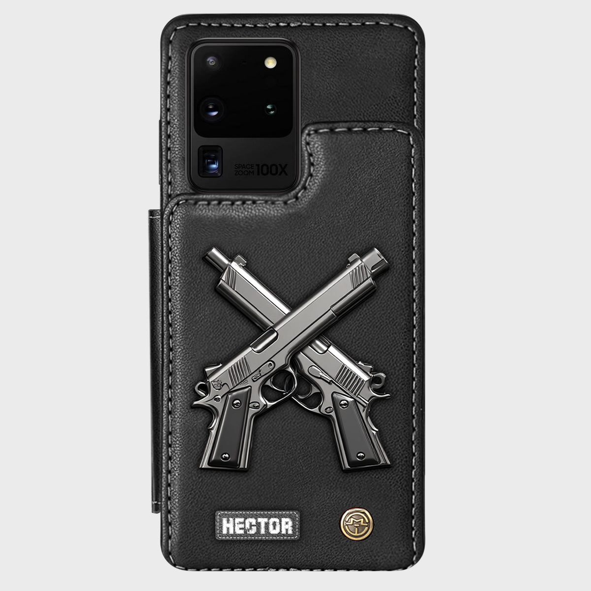 Gekreuzte Pistolen – Personalisierte Handyhülle mit taktischer Ausrüstung