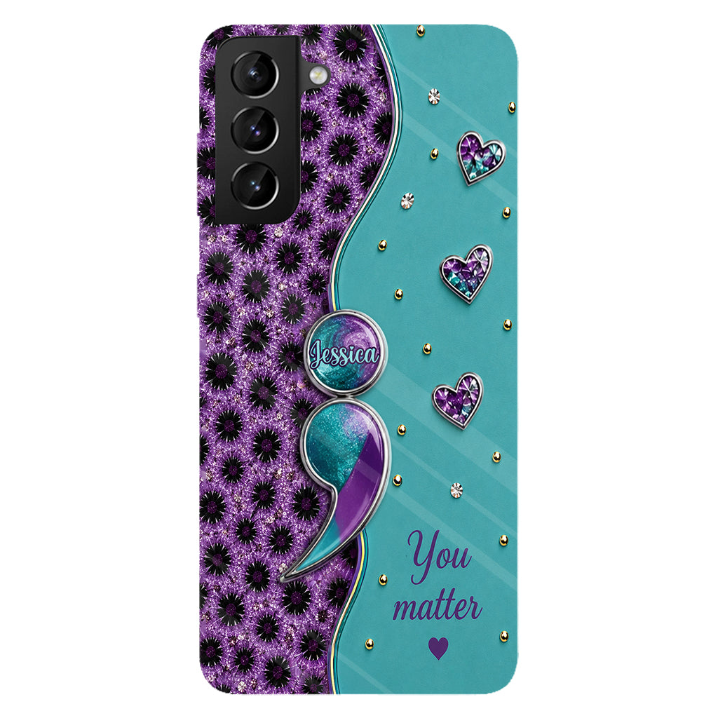 You Matter Teal Purple Semicolon - Personalized Suicide Prevention Full Print Phone Case