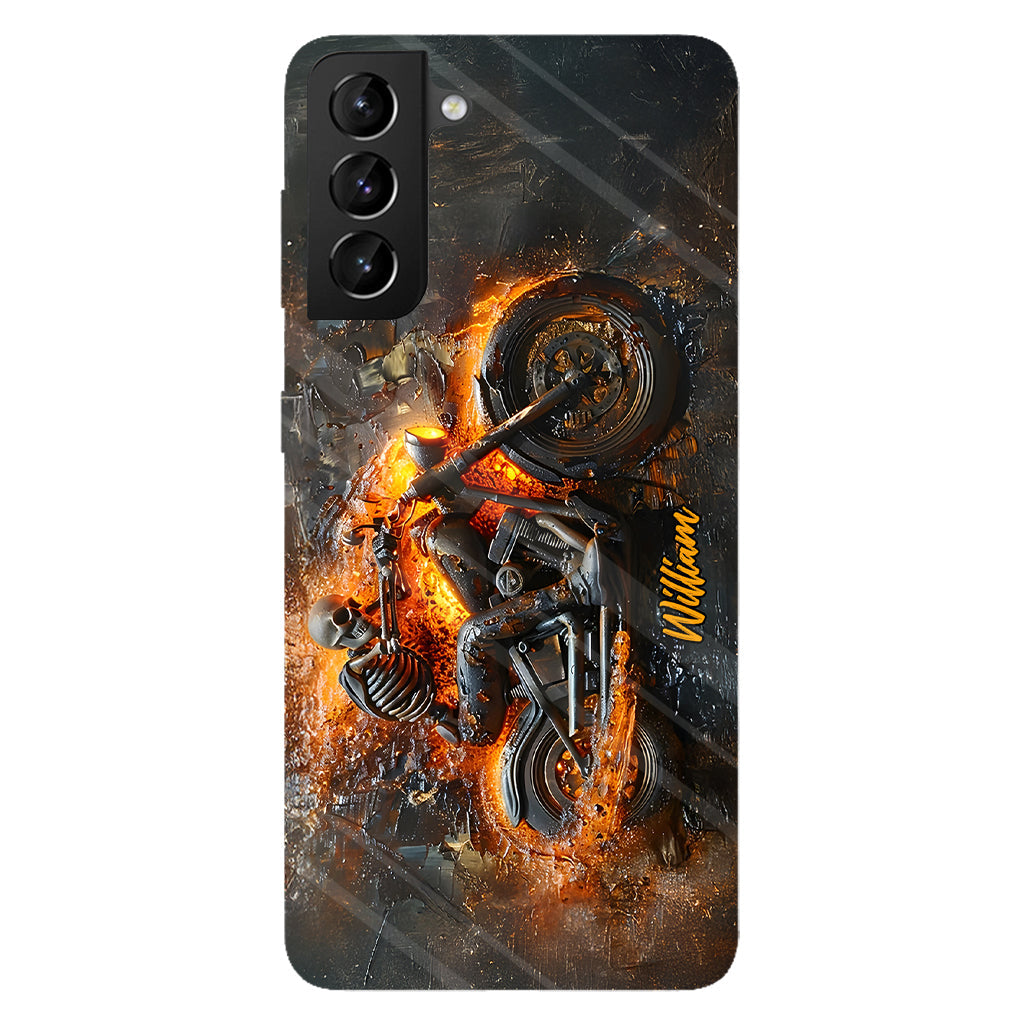 Skeleton Riding Flaming Motorcycle - Personalized Biker Full Print Phone Case