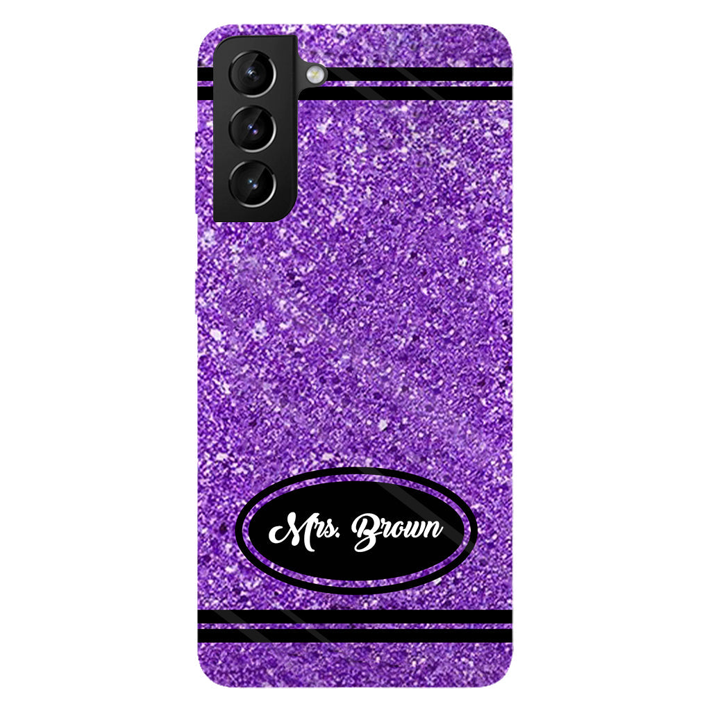 Artificial Glitter Crayon Design - Personalized Teacher Full Print Phone Case & Phone Grip