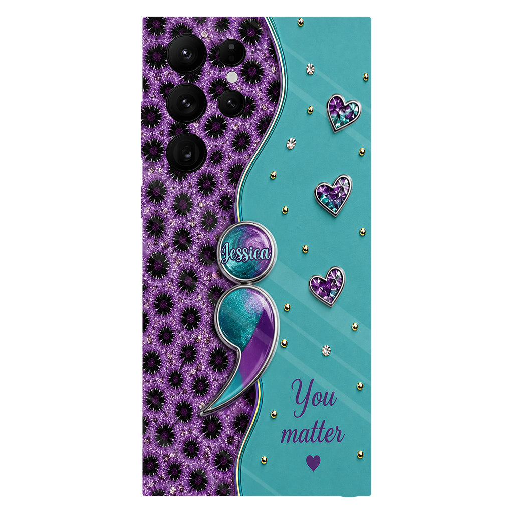 You Matter Teal Purple Semicolon - Personalized Suicide Prevention Full Print Phone Case