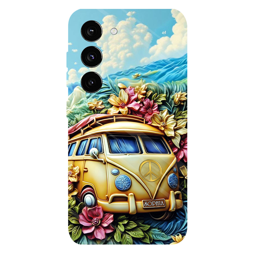 Floral Van Peace Sign - Personalized Hippie Full Print Phone Case