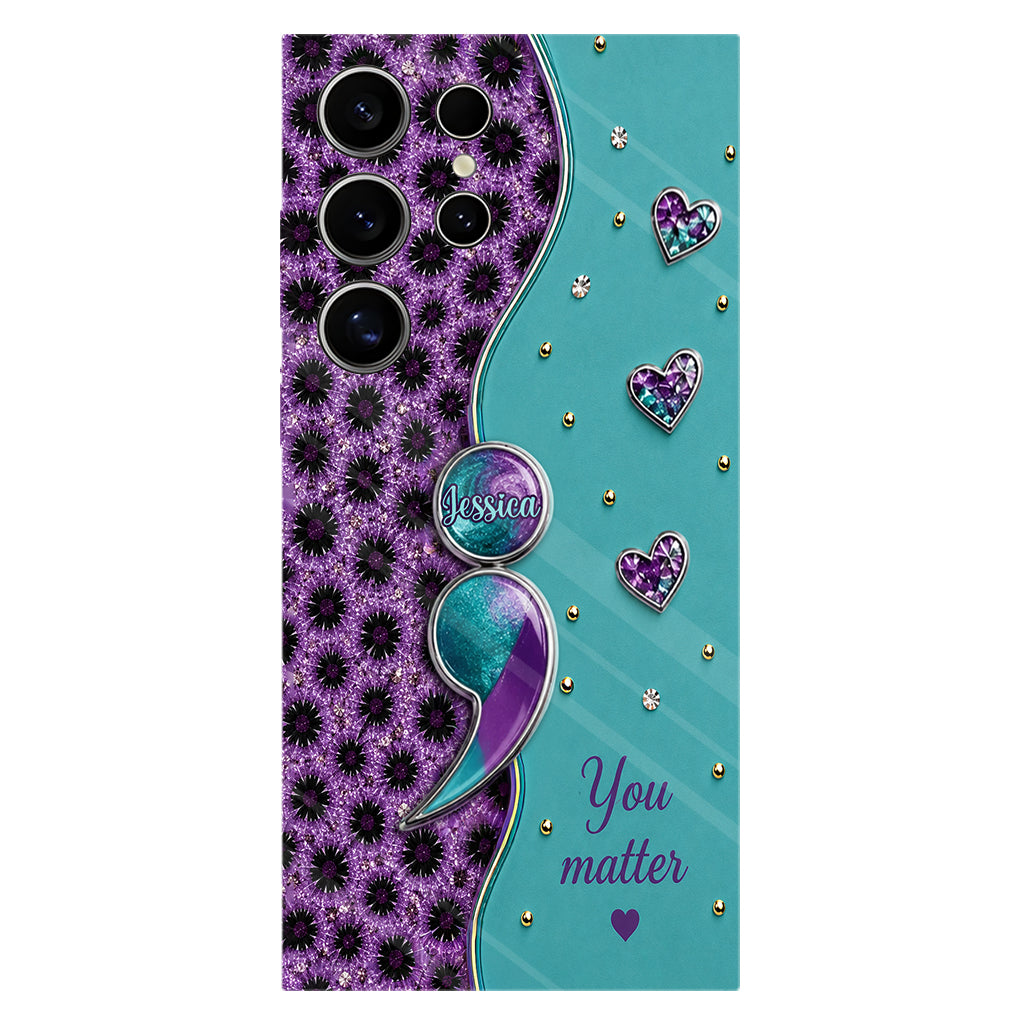 You Matter Teal Purple Semicolon - Personalized Suicide Prevention Full Print Phone Case