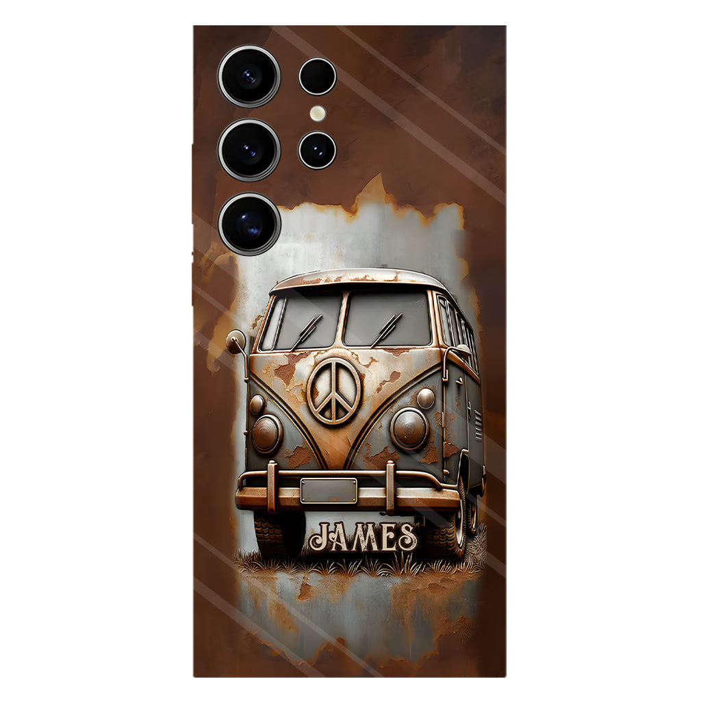 Vintage-Stil mit Wohnmobil-Friedenssymbol – Personalisierte Handyhülle im Hippie-Look mit Volldruck