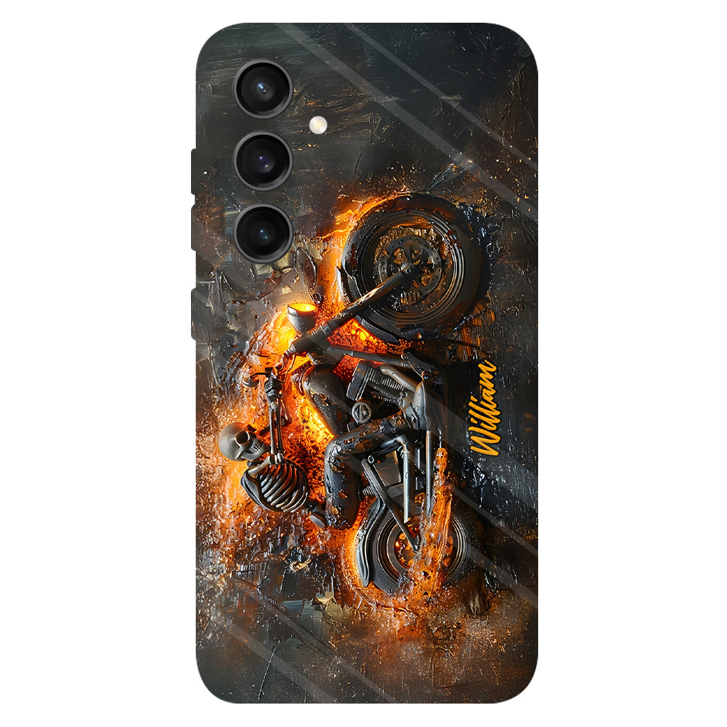 Skeleton Riding Flaming Motorcycle - Personalized Biker Full Print Phone Case