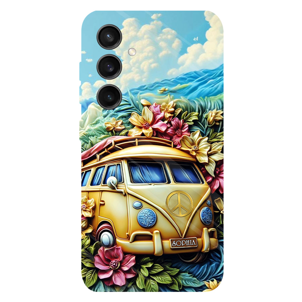 Floral Van Peace Sign - Personalized Hippie Full Print Phone Case