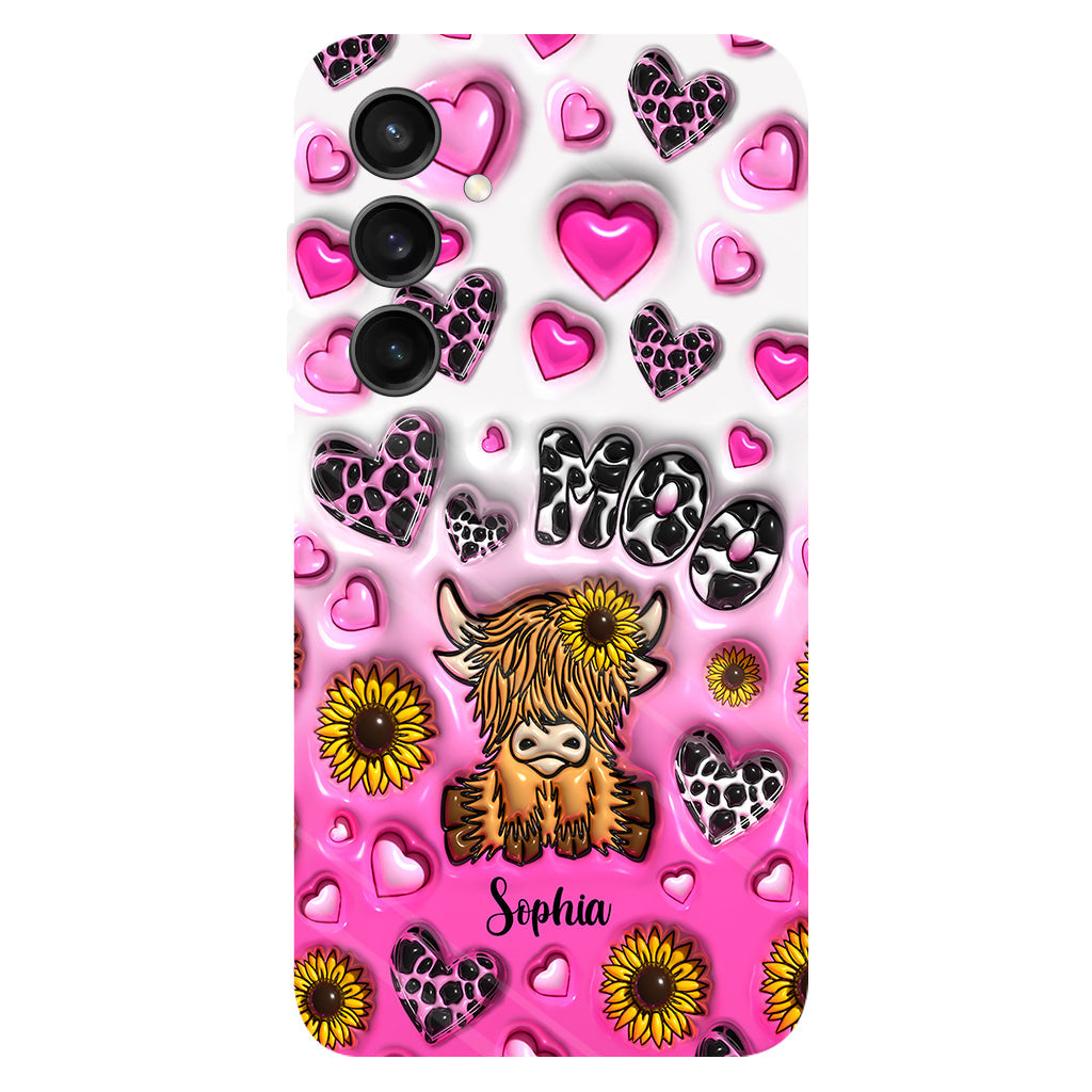 Sunflower Highland Cow - Personalized Full Print Phone Case