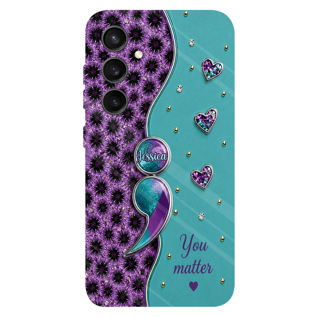 You Matter Teal Purple Semicolon - Personalized Suicide Prevention Full Print Phone Case