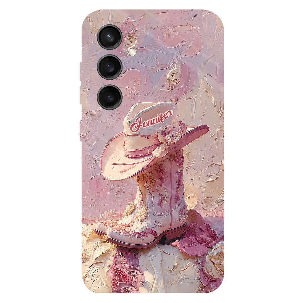 Pink Cowgirl - Personalized Cowgirl Full Print Phone Case & Phone Grip